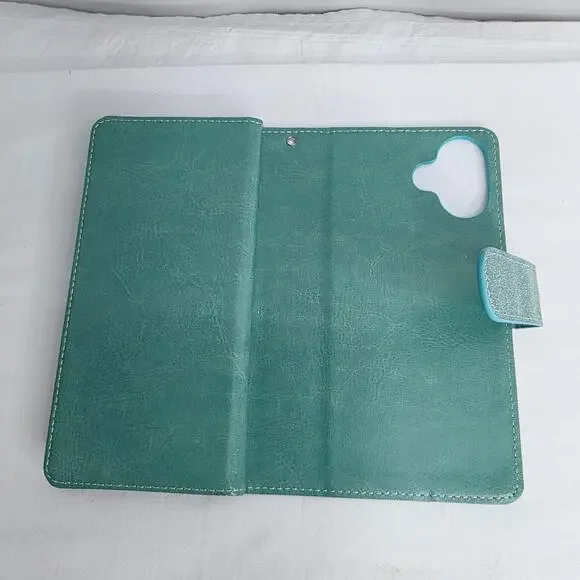 iPhone 16 Plus Turquoise Glitter Phone Case With Detachable Wallet Card Holder - Picture 11 of 16